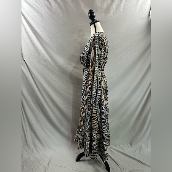 Animal Print Lantern Sleeve Tie Waist A-Line Dress - Picture 8 of 9